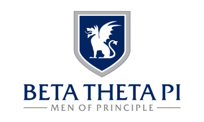 The dragon seal of Beta Theta Pi centered, with "Beta Theta Pi" written below it in all caps, and "Men of Principle" written below that smaller and in gray.